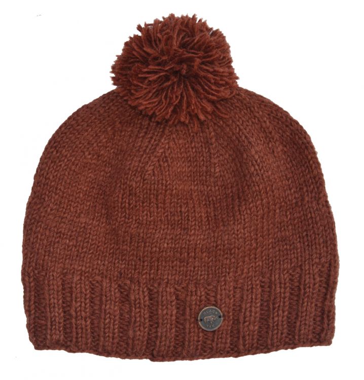 Pure Wool Classic bobble hat - hand knitted - fleece lining - Cocoa