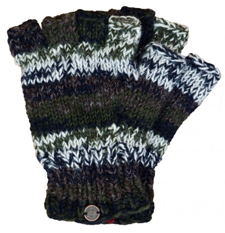 Pure wool - electric stripe - fingerless gloves - green/natural