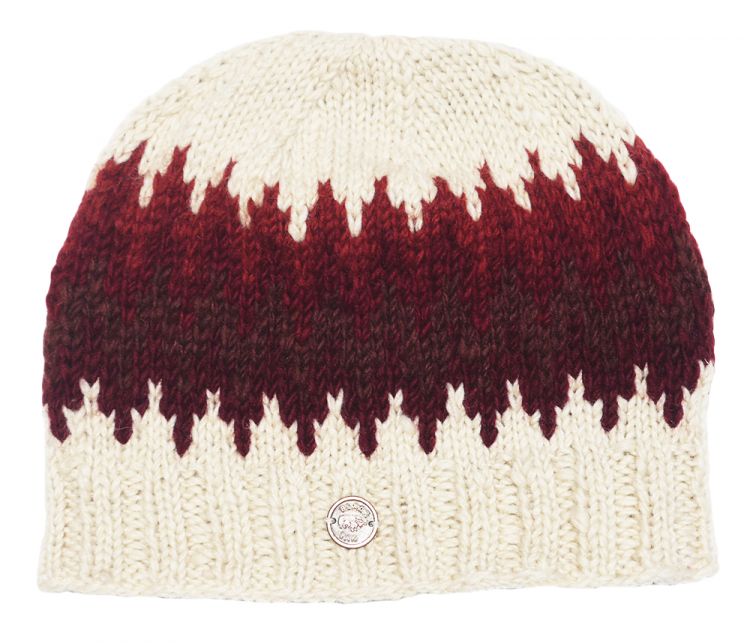 Pure Wool Half fleece lined - zig zag beanie - Rust