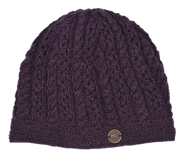 Lace cable beanie - hand knitted - pure wool - grape