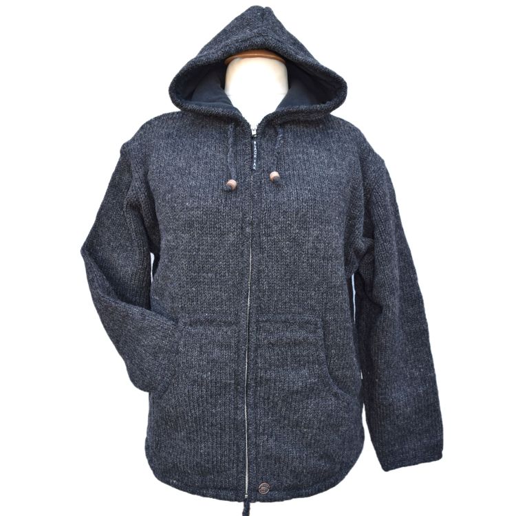 Fleece lined - pure wool - hooded jacket - Charcoal