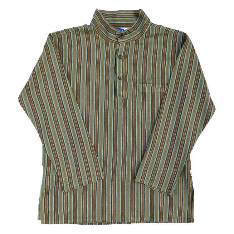 Light weight - Striped Cotton Shirt - Greens/Red
