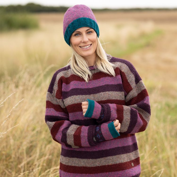 Handmade Pure Wool - stripe jumper - Heather