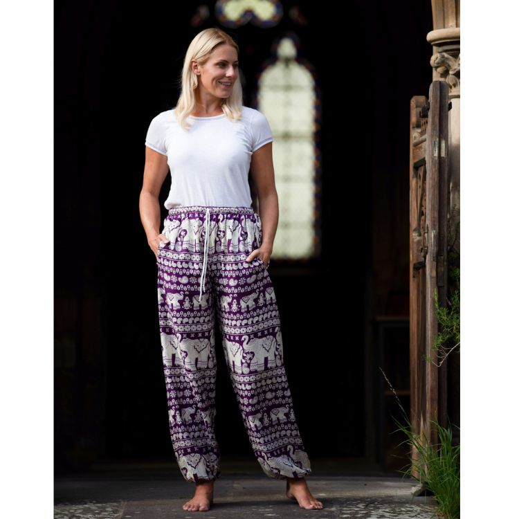 Light weight - elephant print - harem pants - purple