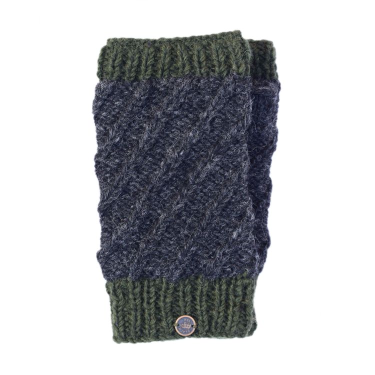 Fleece lined - contrast border - wristwarmer - Charcoal/green