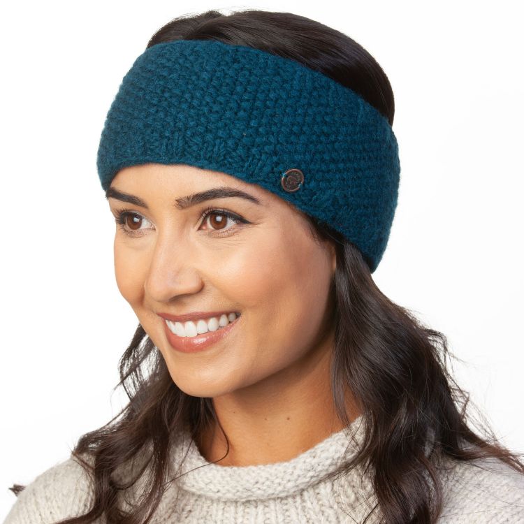 Fleece lined pure wool - moss stitch - headband - teal