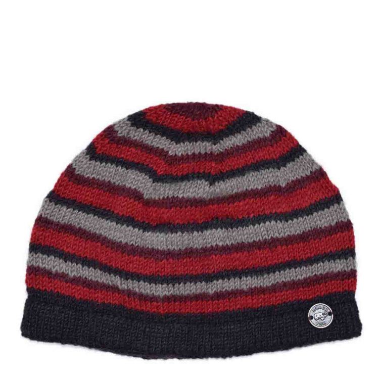 NAYA pure wool - random stripe beanie hat - browns/red