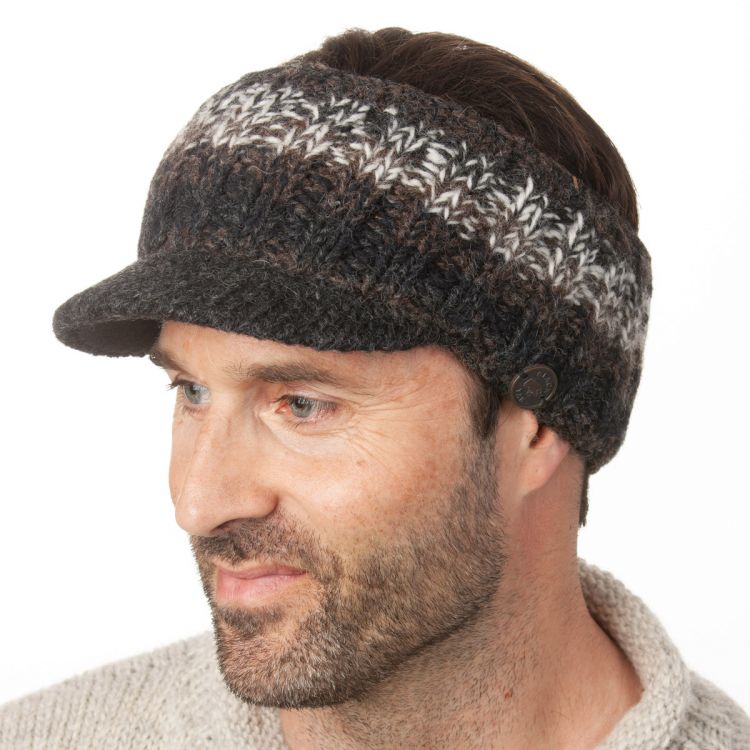 Pure Wool Hand Knitted - Peaked Headband - grey mix