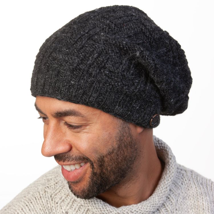 Pure Wool Basket weave slouch hat - Charcoal