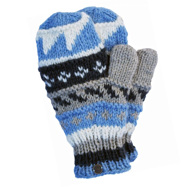 Fleece lined  mittens - patterned - Pale Blue