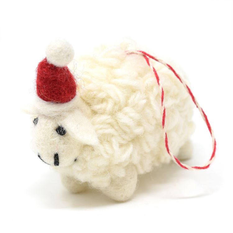 Hand Felted - Christmas Decoration - Sheep - Natural white