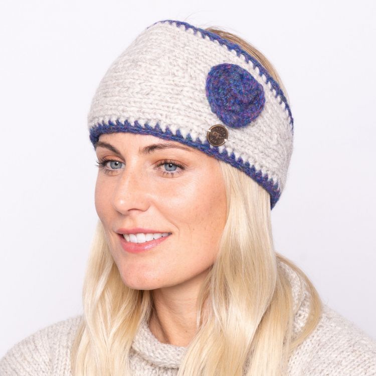 Pure wool fleece lined - swirl headband - blue heather
