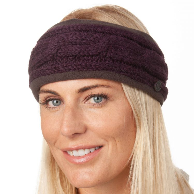 Pure Wool Fleece Lined - Cable Headband - Aubergine