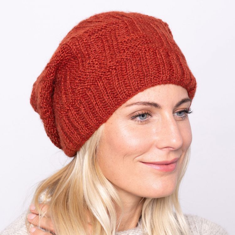 Pure Wool Basket weave slouch hat - Dark spice