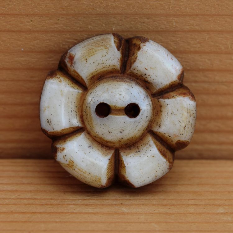 Chunky - hand carved - six petal flower - button