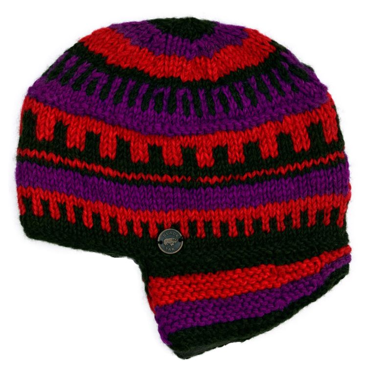 Pure Wool Half fleece lined - helmet hat - Red/Green/Purple