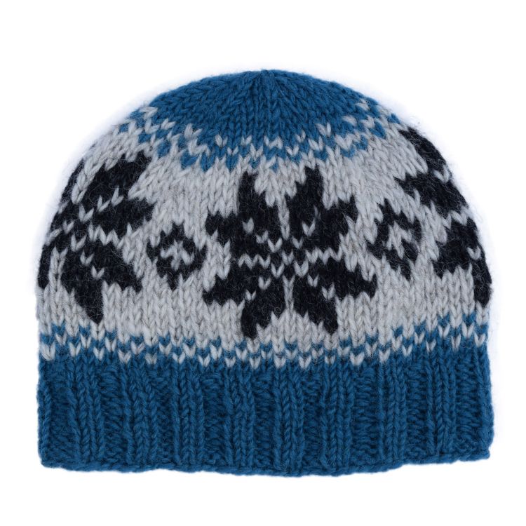 Children's pure wool beanie - snowflake pattern - aqua