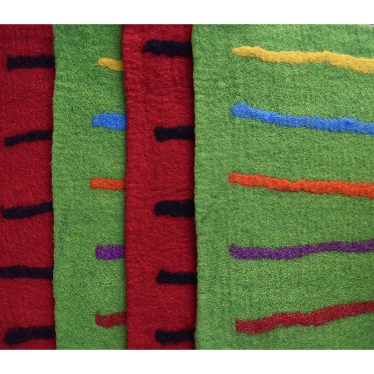 Handmade felt - striped mat - rectangle - green/multi