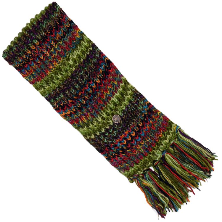 Long pure wool - electric stripe scarf - green