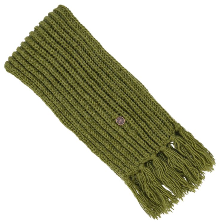Long hand knit - fringed scarf - moss green