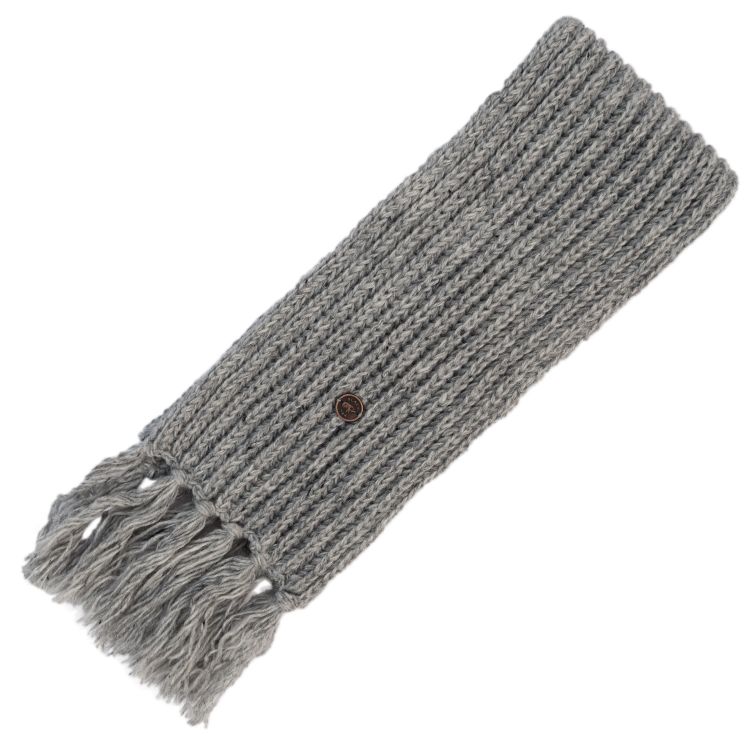 Long hand knit - fringed scarf - mid grey