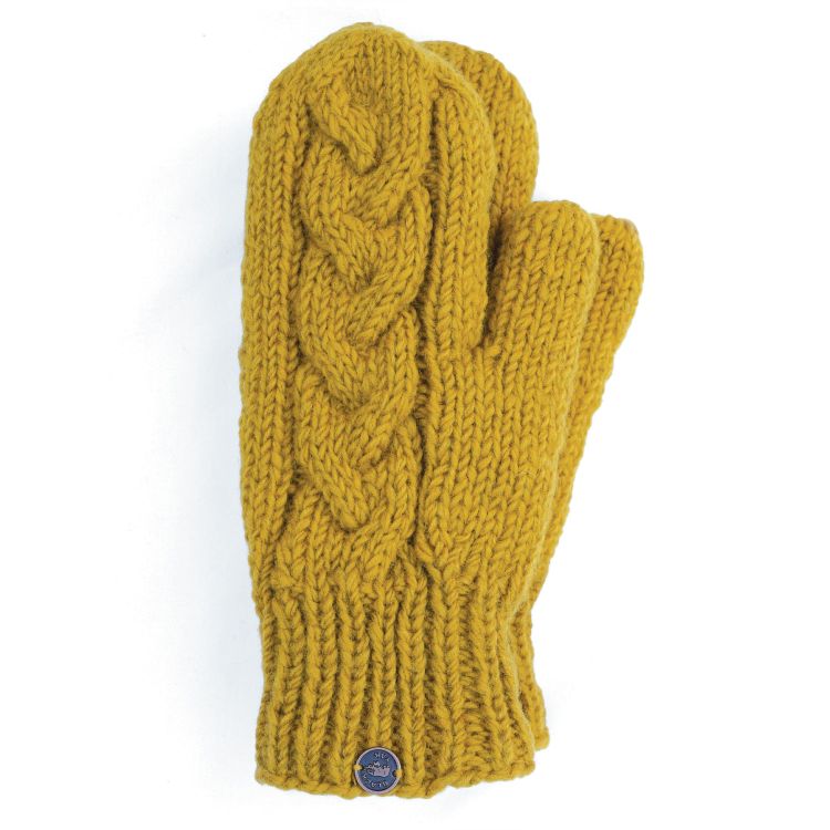 Fleece lined mittens - Cable - Mustard