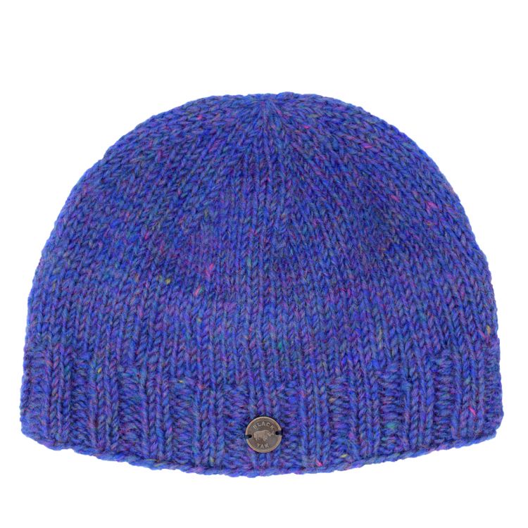 Hand knit - pure wool - plain beanie - blue heather