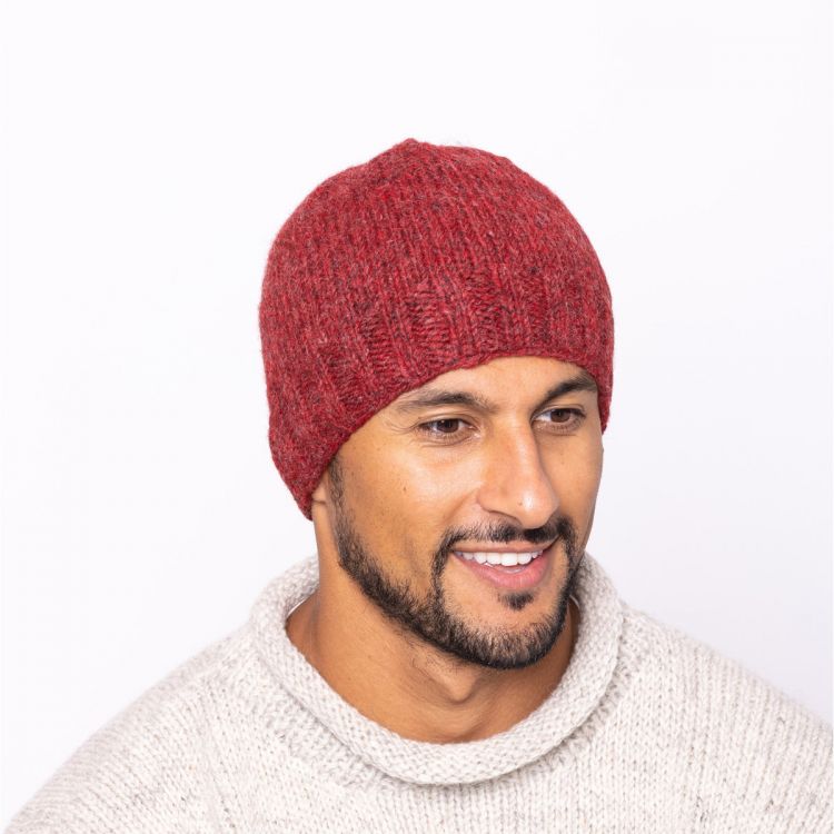 Pure wool - plain beanie - pepper red