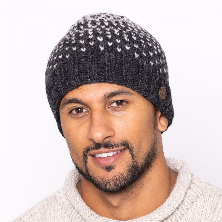 Pure Wool Graduated tick beanie - Charcoal