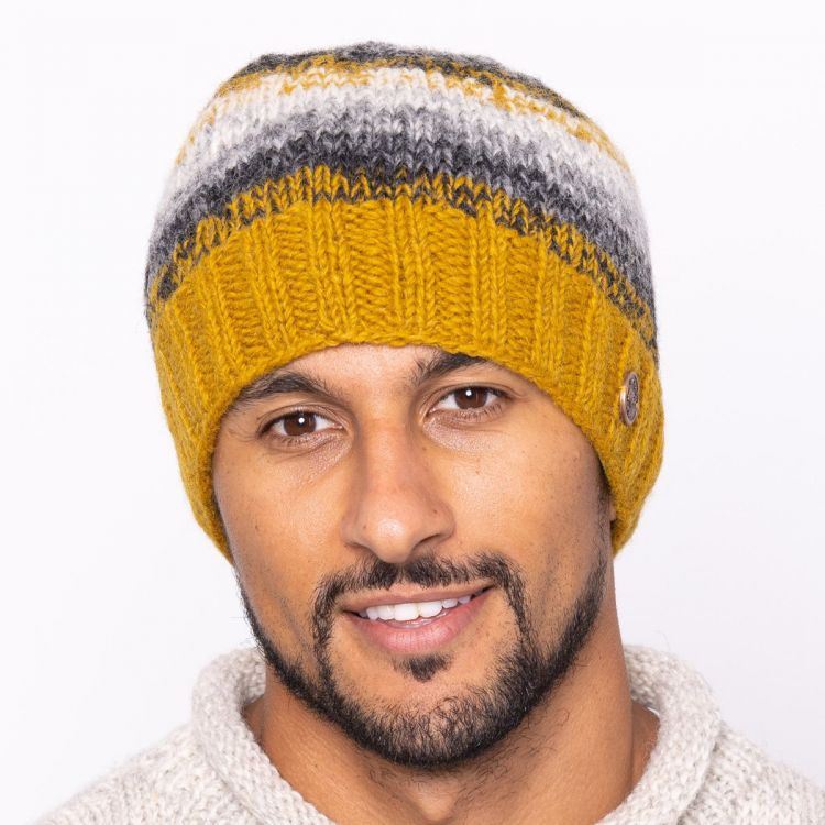 Pure Wool Natural electric beanie - Mustard