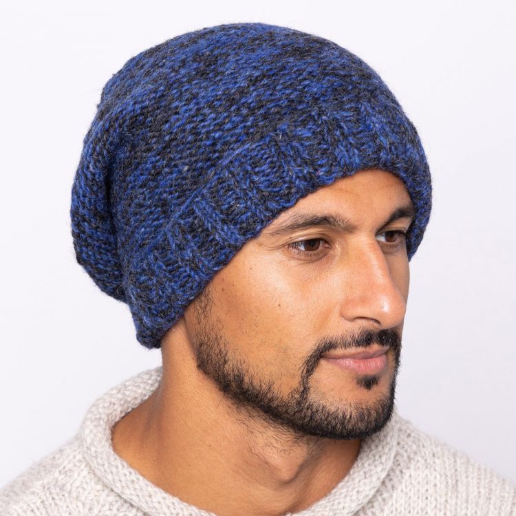 Pure wool - turn up - two tone slouch hat - blue pepper/charcoal