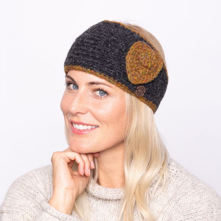 Pure wool - fleece lined - swirl - headband - gold heather