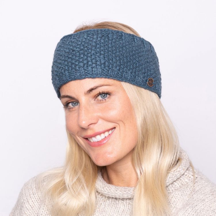 Fleece lined pure wool - moss stitch - headband - slate