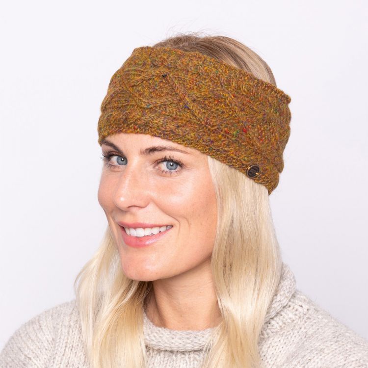 Pure wool - diamond cable headband - gold heather