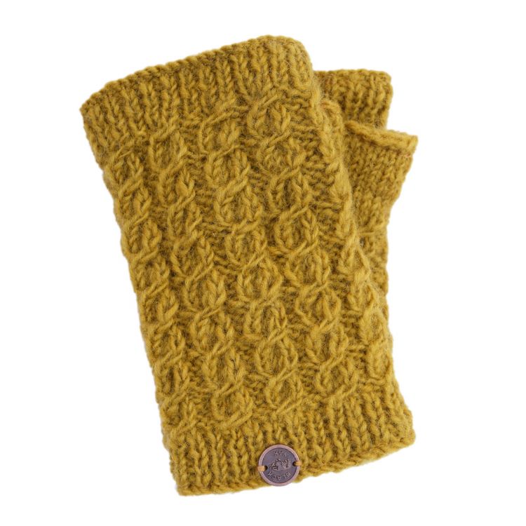 Pure wool - cable handwarmer - old gold