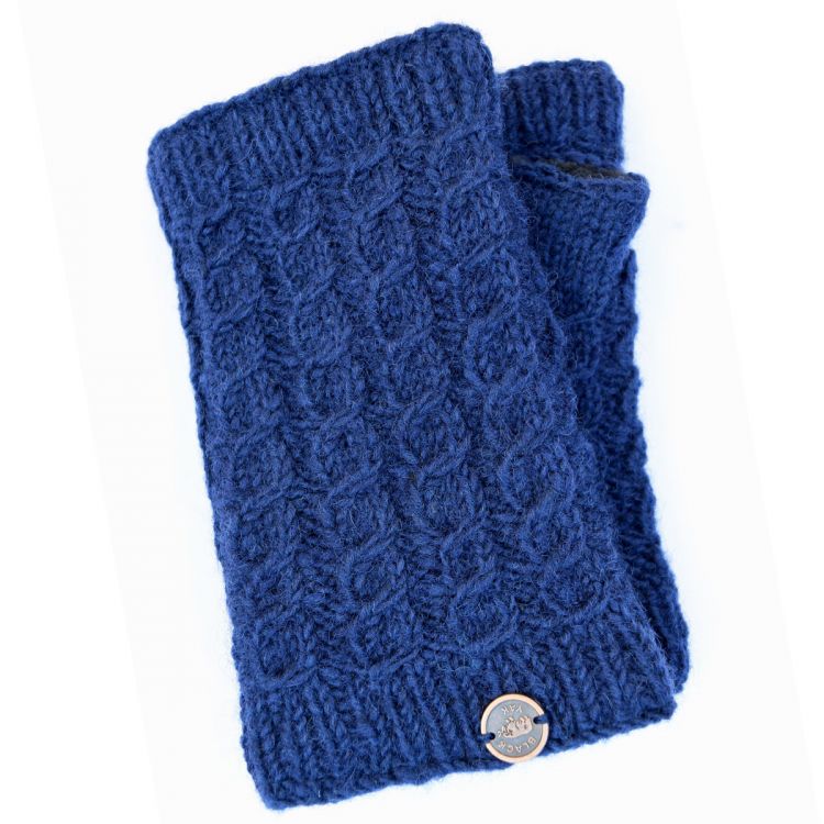 Pure wool - cable handwarmer - dark blue