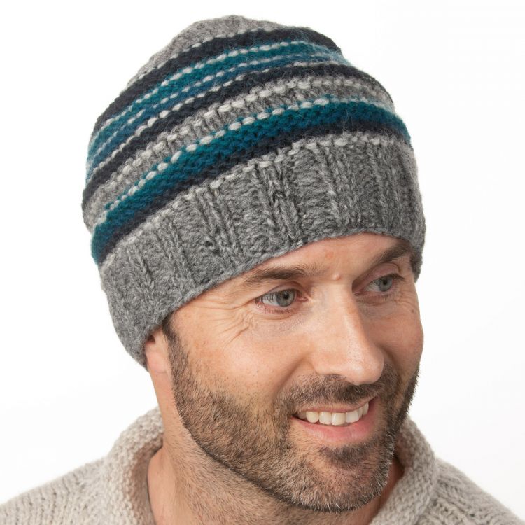 Pure wool - station beanie - grey teals