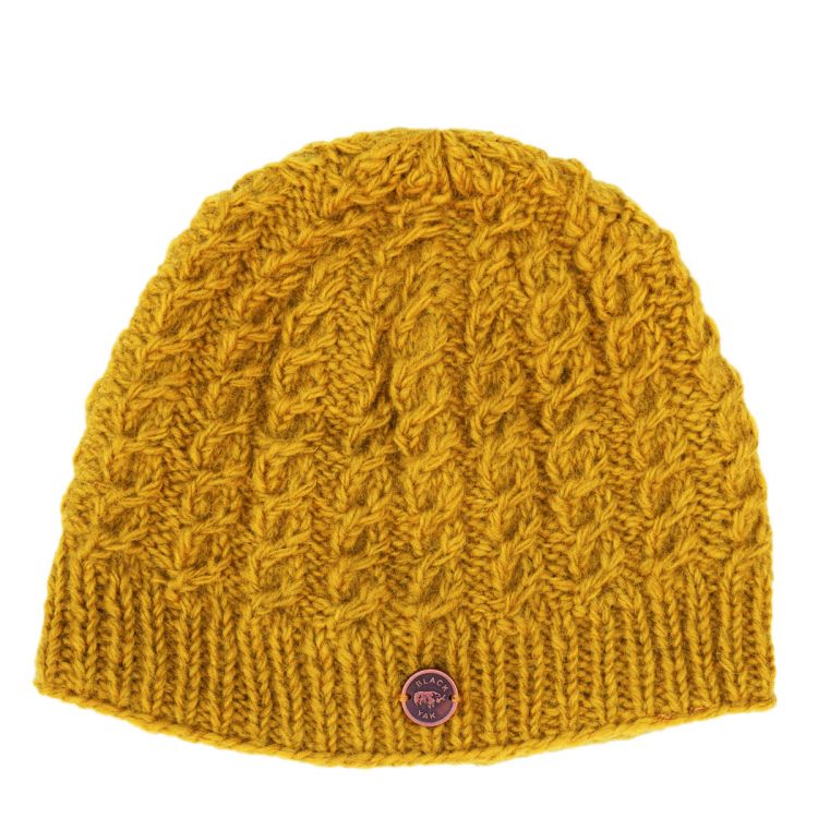 Pure wool - cool cable beanie - old gold