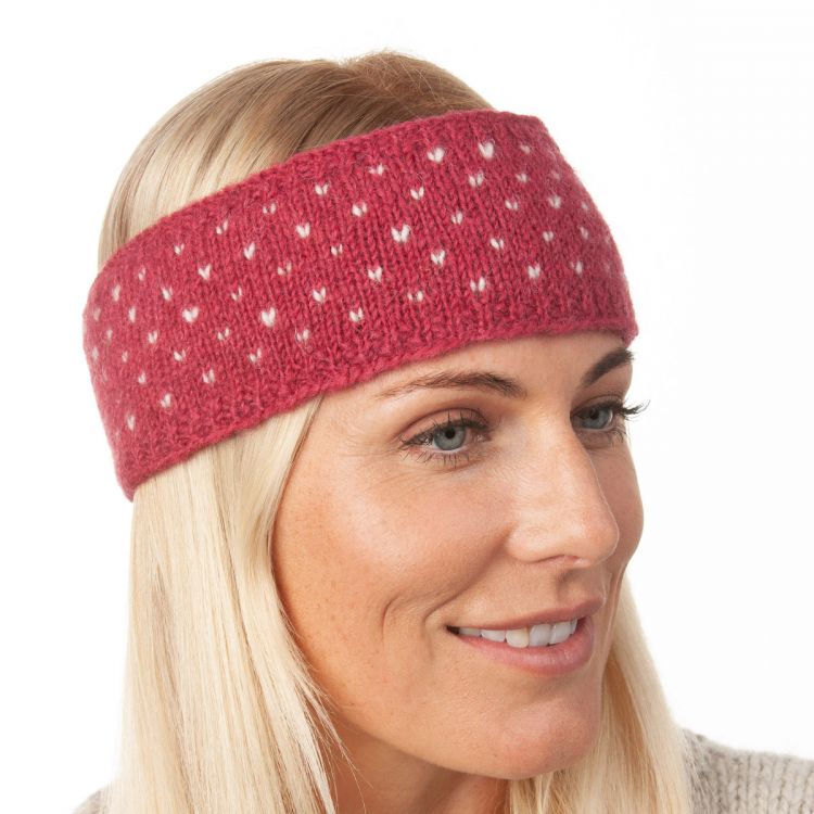 NAYA - pure wool fleece lined - tick headband - raspberry/white