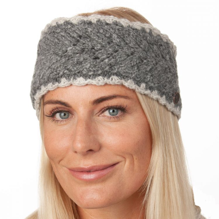 Pure Wool Fleece lined - Lace Edge Headband - Mid grey