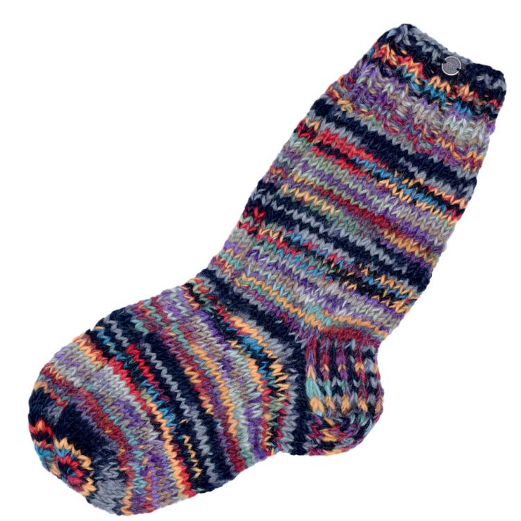 Pure wool - hand knit socks - Electric stripes - greys