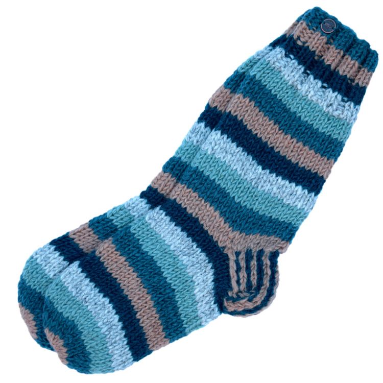 wool hand knit socks - Stripe - slate/blues