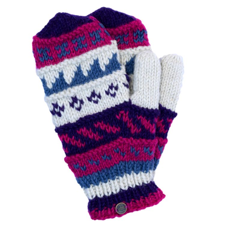 Fleece lined  mittens - patterned - Purple/blues