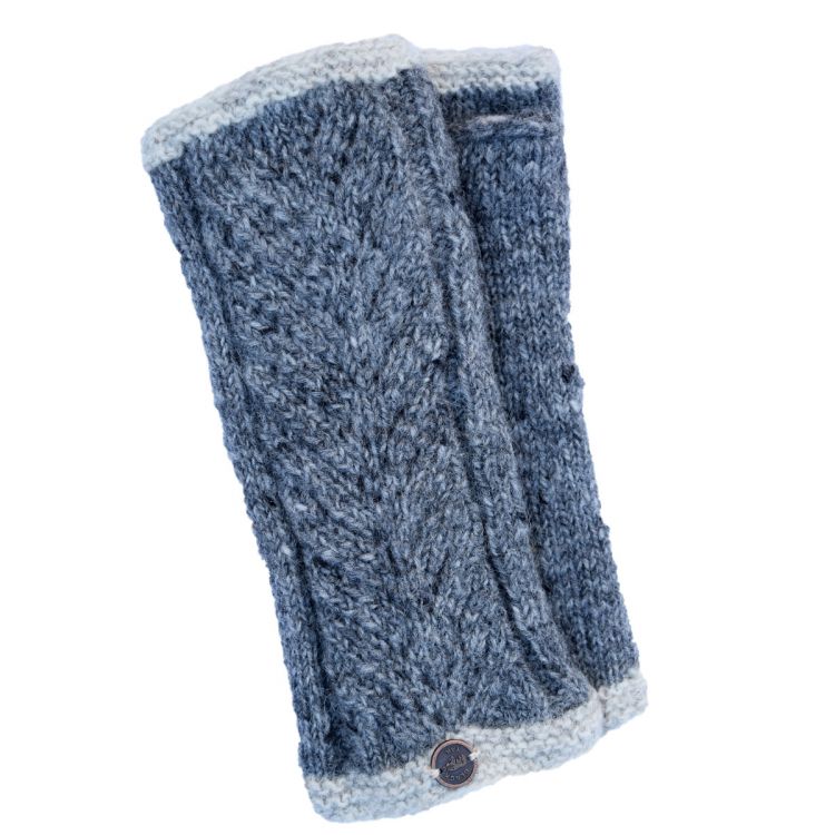 Hand knitted - lace edge wristwarmers - mid grey