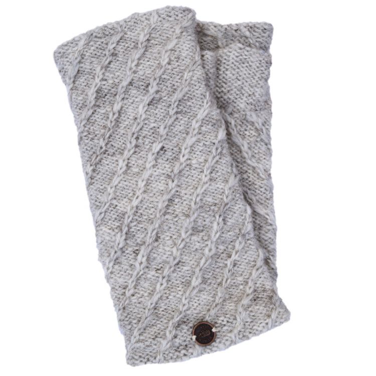 Hand knit - diagonal chain stitch wristwarmer - pale grey