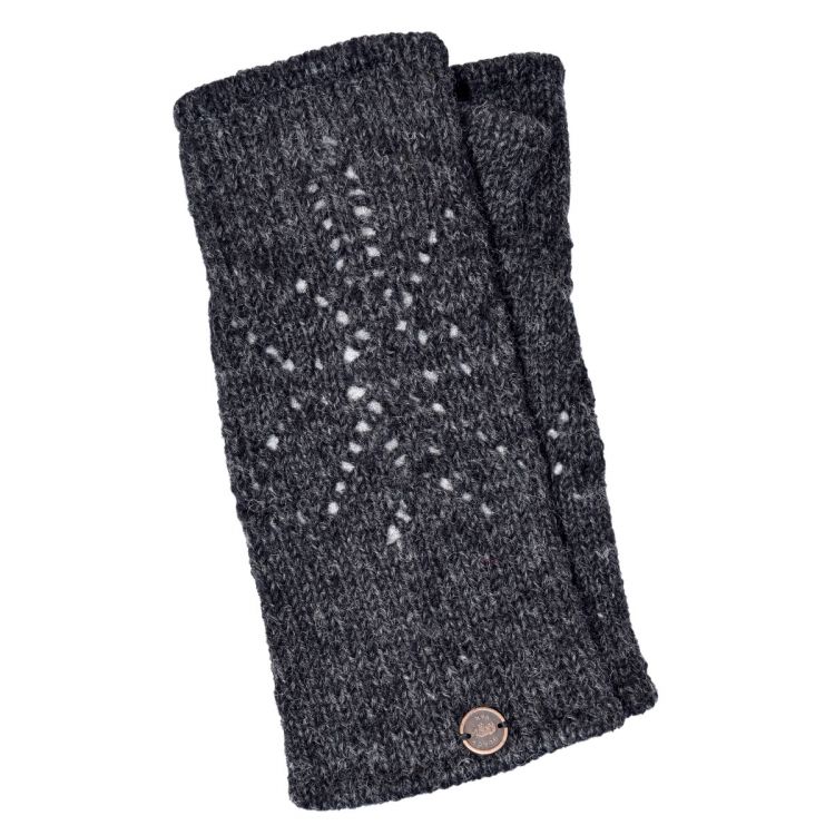 Pure wool - open butterfly wristwarmer - charcoal with pale grey lining
