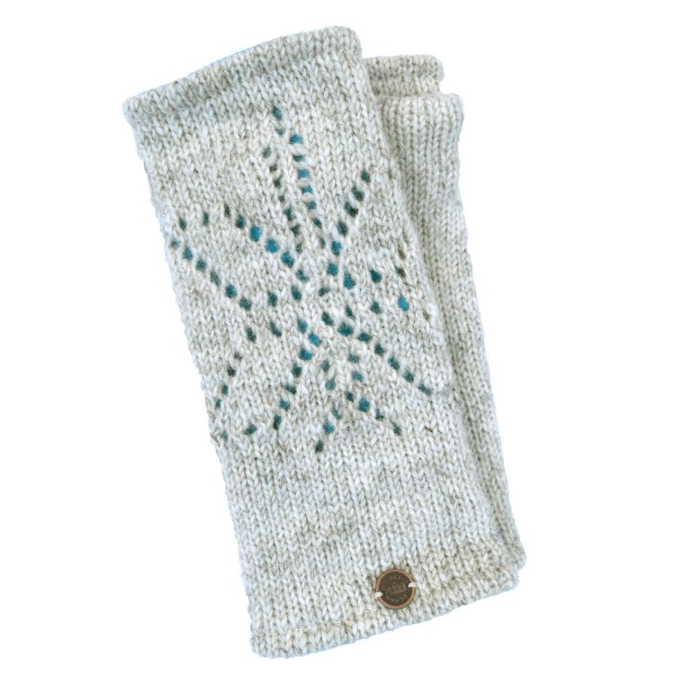 Pure wool - open butterfly wristwarmer - pale grey with turquoise lining
