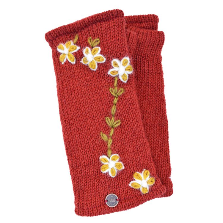 Hand embroidered - petite flower wristwarmers - dark spice