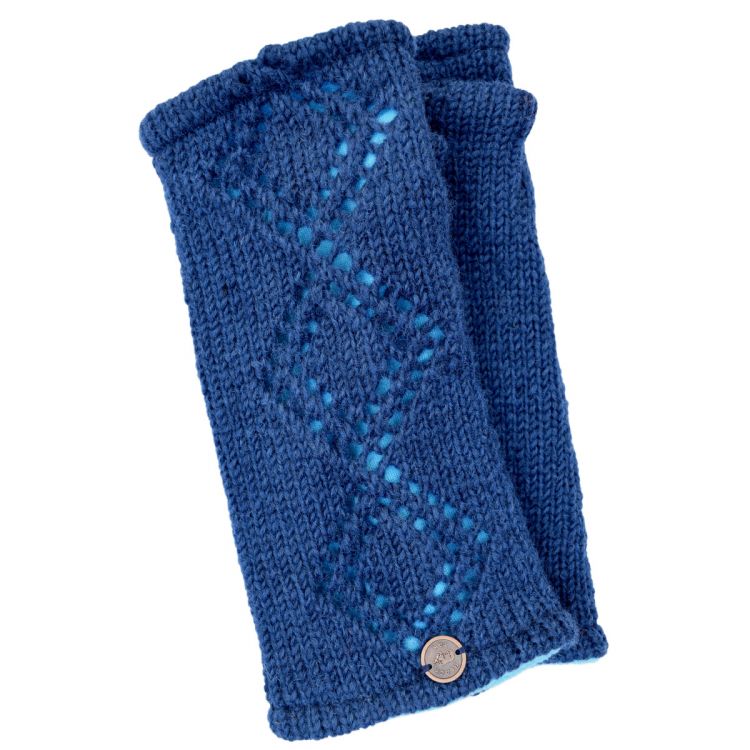 Hand knit - open diamond wristwarmer - dark denim