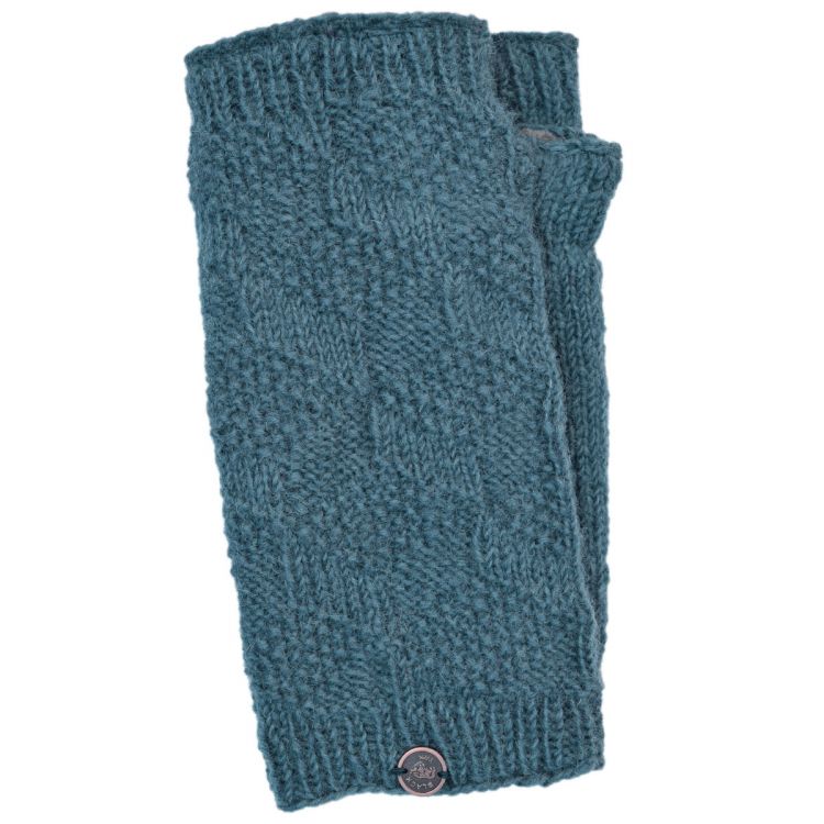 Pure wool - square moss wristwarmer - denim blue